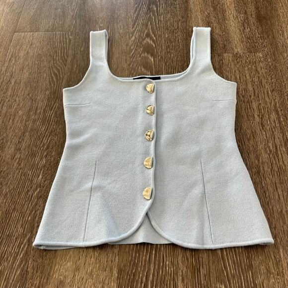 NWOT Zara Knit Corset Tank Top Light Blue Silver Button Front Size Small Pastel - Picture 8 of 15